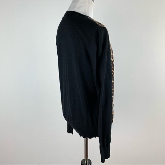 Ann Taylor womens sweater size L black brown cheetah print button down cardigan - Picture 3 of 10